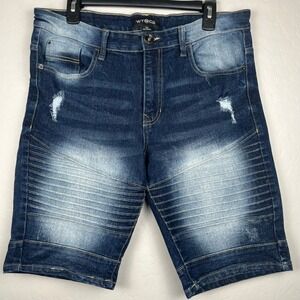 WT02 Denim Shorts‎ Distressed Moto Style Blue Wash Women's Size 32